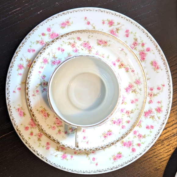 Antique AP Austria Bridal Rose Tea Cup, Saucer, and Dessert Plate Set - 1900s - Picture 2 of 9